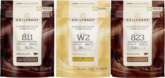 Callebaut, Milk, Dark & White chocolate chips (3 x 1kg Bundle)